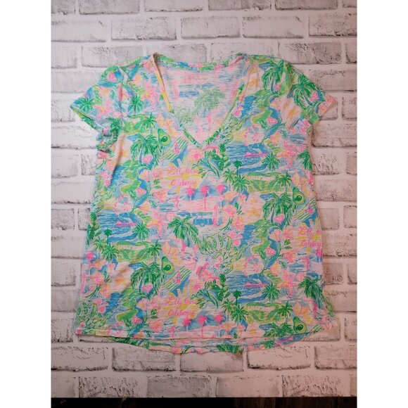 NWOT Lilly Pulitzer x California Etta Short Sleeve V Neck Top Size Medium - Picture 1 of 5